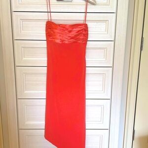 Coral Open-Back Asymmetrical Dress